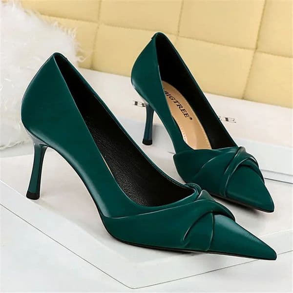 Women 7cm 10cm High Heels Pumps Lady Party Green Bow Knot Middle Low Heels Wedding Bridal Nightclub Party Shoes 240927