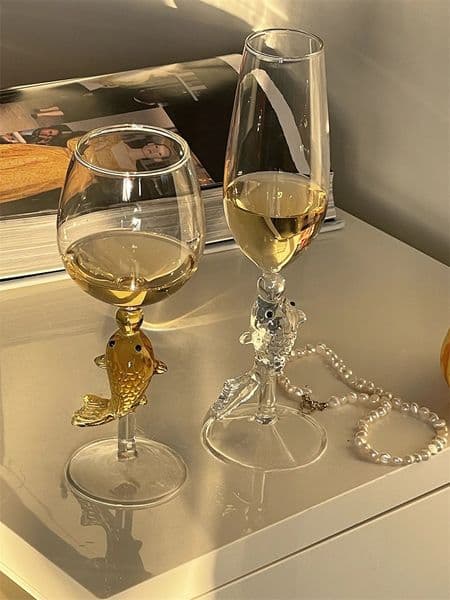 Creative Year Goldfish Handle Red Wine Champagne Cup Modern Simple Gift Glass Household Heat-resistant Water Cup 240930