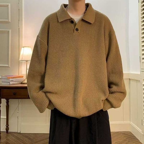 American style high-end and cool collar sweater for lazy men and teenagers long sLeeved and collared knit sweater for autumn W240930