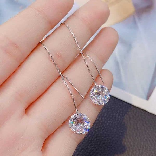 Minimalist Silver Color Chain Long Tassel Drop Earring For Women Cubic Zirconia Crystal Ear Personality Ear Line JewelryX240928
