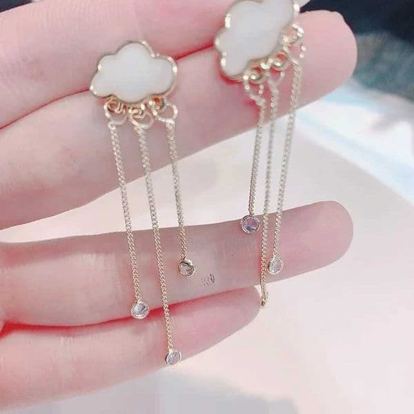 Delysia King Women Long Tassels Cloud Earrings Cute Temperament Crystal Ear Stud for StudentX240928
