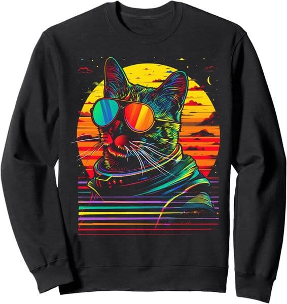 Long Sleeve Shirts for Men sweatshirt Cat Astronaut Space Galaxy Cat Sunset RetroGraphic Tees Men Sweatshirt Tee Streetwear Casual tops clothes