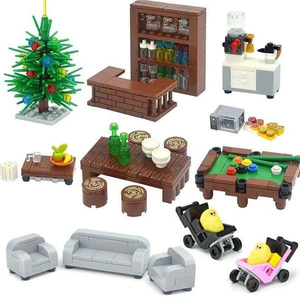 DIY City Friend MOC House Furniture Accessories Brick Desk Wardrobe Bed TV Sofa Kitchen Bathroom Piano Computer Building Blocks W241005