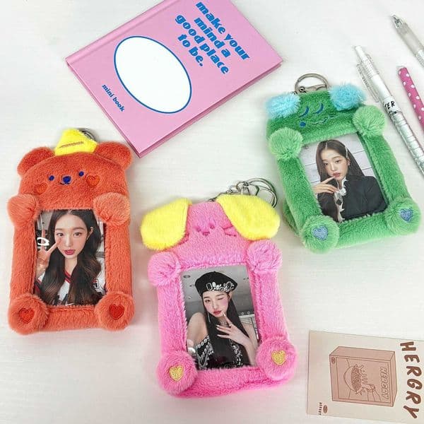 Korean 1 1 butter cute plush card holder portable ins style student campus meal card love bean display set pendant