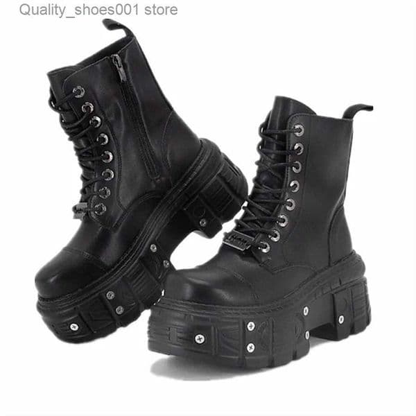 Boots Punk style womens boots lace up high heels high platform shoes womens Gothic ankle rock boots metal decoration mens sports shoes 2024 T241007