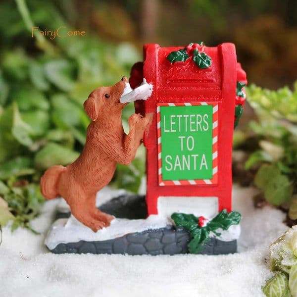 Christmas Miniature Mailbox Postbox Resin Ornaments with Puppy for Christmas Village Street Decoration Fairy Garden AccessoriesXJ241007
