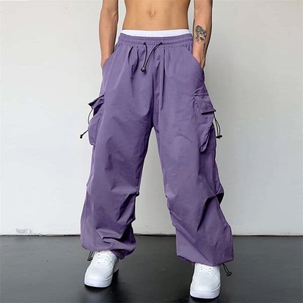 Harajuku Oversized Cargo Parachute Pants Men Streetwear Vintage Y2k Hip Hop Wide Leg Joggers Baggy Casual Sweatpants Techwear 240911CJ