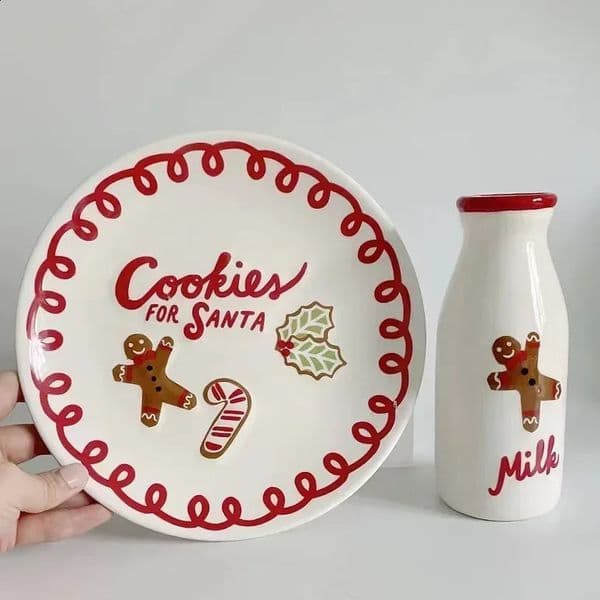Christmas Ceramic Board Girl Gift Cartoon Elk Gingerbread Men Creative Cup Cake Dessert Inventory Heart shaped Tablet 240927