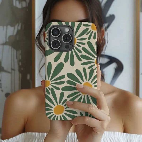 Designer Phone Case Retro Daisy Floral Summer Trendy Phone Case for iPhone 16 15 14 12 11 Pro Max XS XR XSMax 6 7 8 Plus Glossy HD Hard PC Cover M241008