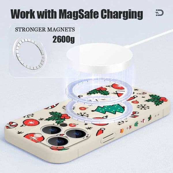 Cellphone Case Magnetic cartoon Christmas pattern phone case suitable for iPhone 16 15 14 13 12 Pro Max 11 suitable for wireless charging silicone cover G241008