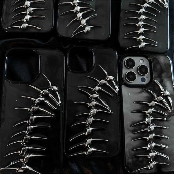 Designer Phone Case Cthulhu Black Style 3D Fishbone Phone Case Protection for iPhone 16 15 14 13 12 11 Pro Max XS X Soft Coque M241008