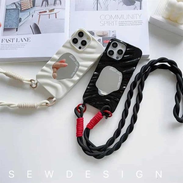 Luxury Case Cross system rope wave mirror phone case suitable for iPhone 16 15 Pro Max 14 13 12 11 X XR 6 7 8 Plus braided rope protective cover Z241008