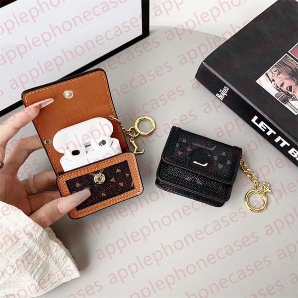 Luxury Designer AirPods Case Chain Strip Bag for Apple Air pod Pro 1 2 3 Generation Case Print Headset Packet Hook Clasp Keychain Anti Lost Earphone Shell Mini Bag Charm