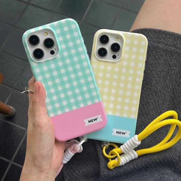 Luxury Case Summer 4 colors check fundas for iPhone 12 15 16 Pro Max 13Promax 13 14Pro 15Promax Color Blocking Rope Phone Case Color Z241008