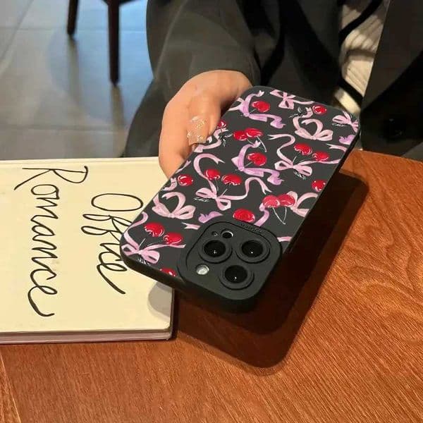 Cellphone Case Cute Cherry Bow Silicone Phone Case Suitable for iPhone 15 16 Pro 14 Plus 13 Pro Max 12 11 X XS XR 7 8 Plus SE Shockproof Soft Cover G241008