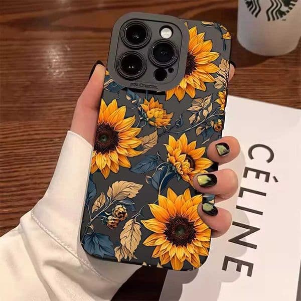Luxury Case Sunflower pattern phone case for iPhone 11 12 13 14 15 16 Pro Max XS X XR 7 8 Plus SE shockproof matte soft silicone cover Z241008