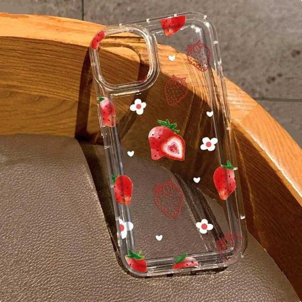 Luxury Case Summer Strawberry Flowers Print Clear Case for iPhone 14 Pro Case iPhone 11 13 12 15 16 Pro Max XR X 7 8 Plus Shock resistant Cover Z241008
