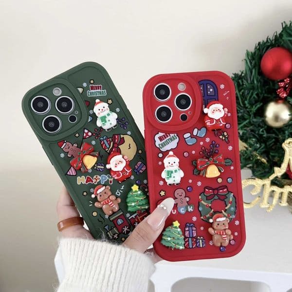 Luxury Case 3D Christmas pattern phone case suitable for iPhone 16 15 14 13 11 Pro Max Plus X XR XS Max 7 8 Plus New Year gift soft back cover Z241008