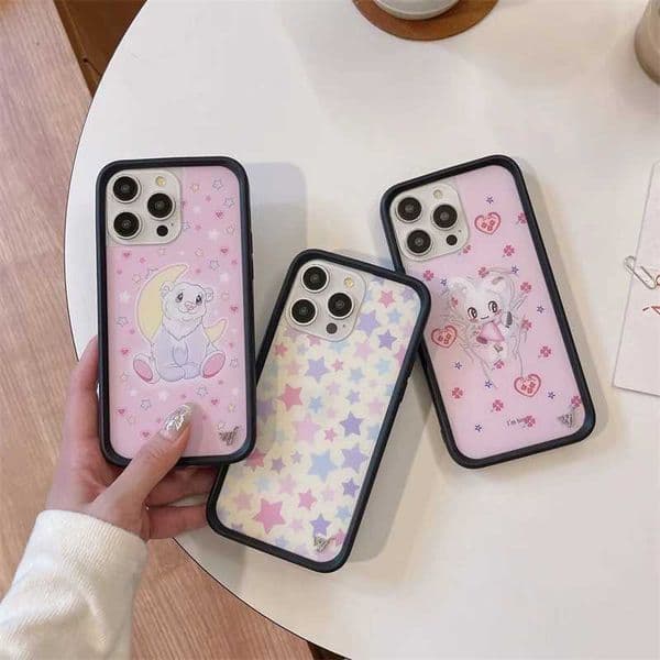 Luxury Case Wildflower Pink Angel Bear Moon Star phone case suitable for iPhone 16 15 13 12 Pro Max Plus 14 Pro 16pro cute cartoon cover Funda Z241008