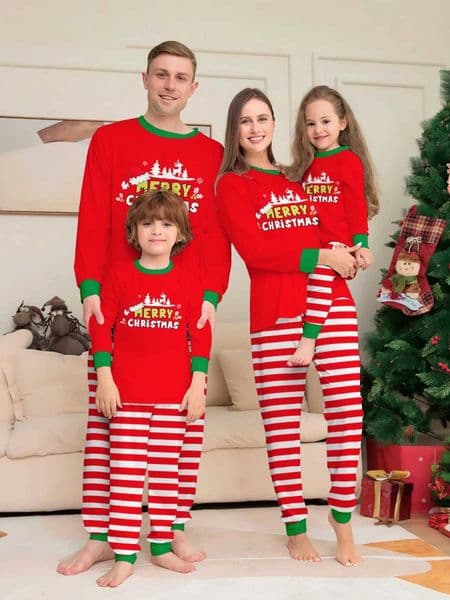 Merry Christmas Striped Print Pajamas Set Parent-child Matching Outfits Cute Soft 2 Pieces Suit Loungewear Xmas Family Look PjsXJ241008