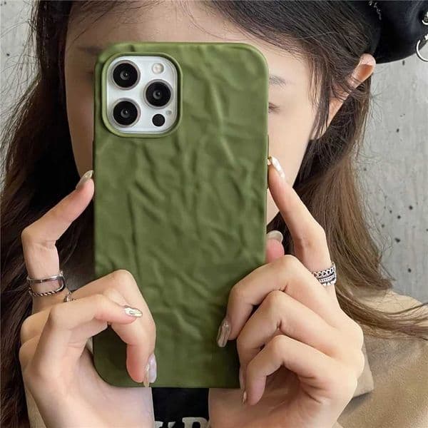 Designer Phone Case 3D Origami Pattern Army Green Beige Folded Shockproof Case Suitable for iPhone 16 15 14 12 11 Pro XS MAX X 7 8 Plus Cover Female M241008