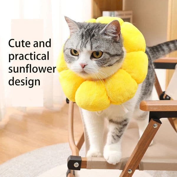 Sunflower Pet Elizabethan Collar Adjustable Anti-Bite Surgery Anti-Lick Wound Healing Cat Protection Collars Soft Plush Collar 241009