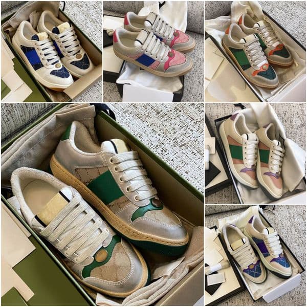 Designer men women Casual sneakers Flat Retro Sneakers Screener Shoes Classic Green Blue Pink Rhinestone Vintage Embroidery Low Top Leather Tennis shoes