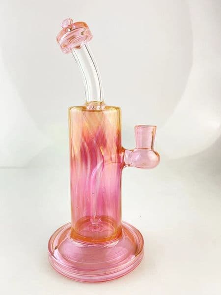 Glass hookah drilling rig smoking pipe 14mm joint colored with gold fumed and uv pink color beautiful designed welcom to order