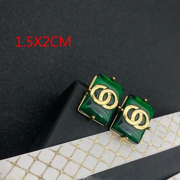 cc Green Style Charm Earrings High-end Rectangle Design Ear Stud Real Gold Brass Copper Stamp Letter Earring Fashion Womens Elegance Wedding Party Jewelry