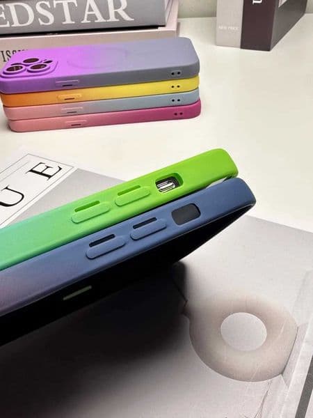 Designer Phone Case Gradient dual color magnetic liquid silicone phone case suitable for iPhone 12 13 14 15 16 Pro Max PlusPrecision hole mirror head cover M241008