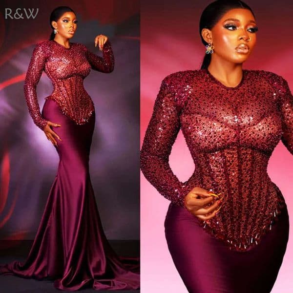 R&W 2024 Plus Size Prom for Special Ocns Evening Dresses Elegant Illusion Long Sleeves Sequined Lace Crystals Birthday Party Dress Engagement Gowns AM895
