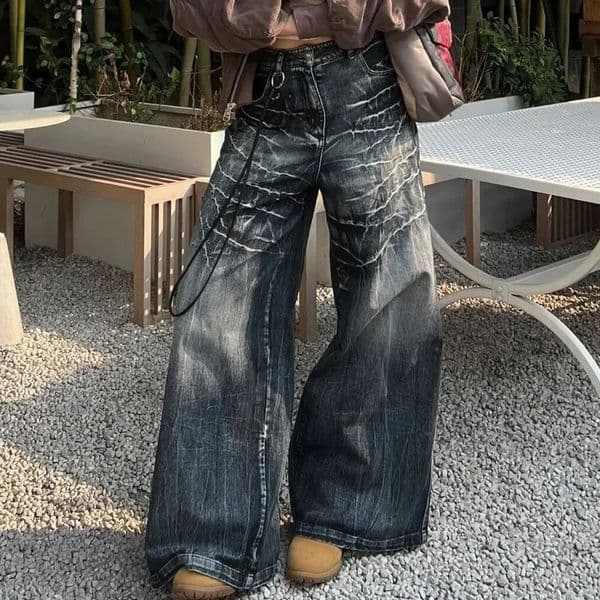Deeptown Y2k America Style Oversized Jeans Woman High Street Harajuku Baggy Denim Vintage Gothic Grunge Aesthetic Trousers 241009