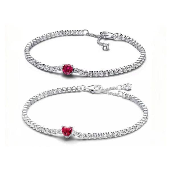 Luxury Designer Red CZ Diamond Tennis Bracelets Women Authentic s925 Sterling Silver Birthday Christmas Gifts Jewelry BR111