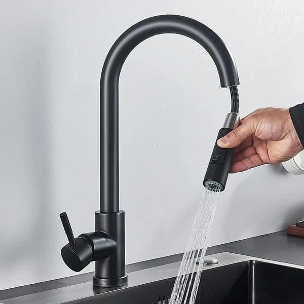 Black kitchen faucet flexible pull out 2-mold nozzle and cold water mixer faucet deck installation spray and SUS 304 faucet 240925