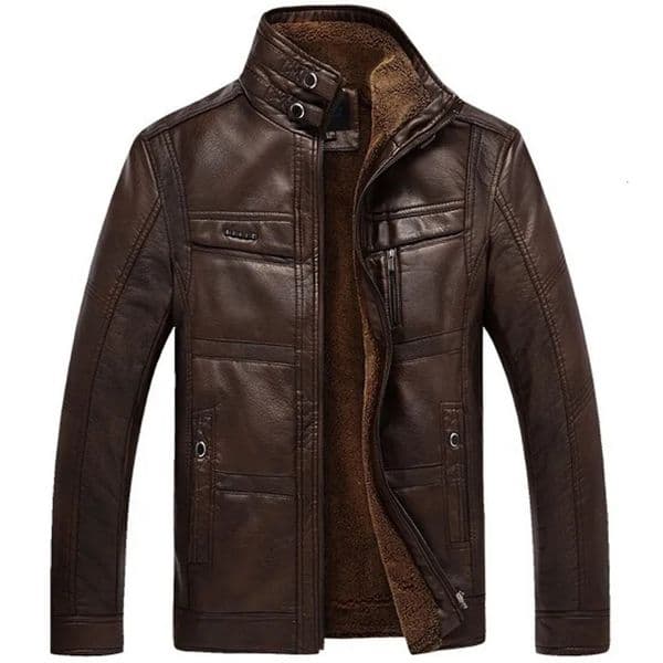 Leather high-quality PU business winter faux fur mens jacket wool 240930
