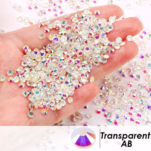 Transparent Tiny Nail Rhinestones 1.3mm Ultra Mini Pixie AB Glass Crystals For Nail Art Manicure Iridescent Long Lasting Shine Small Rhinestone Micro Dust Glitter
