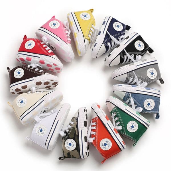 2026 New Unisex Baby Boy Girl Canvas Sneakers cologne Soft Sole Infant Lace Up Newborn Ankle Toddler First Walkers Crib Shoes 0 18 perfume Month Designer