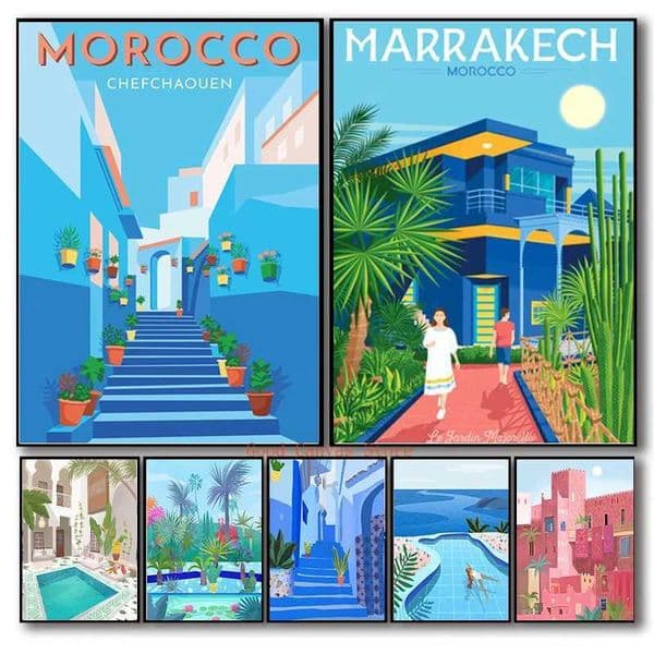 Morocco Marrakech Travel Posters Street Artwork Canvas Painting Retro Print Wall Art Modern Pictures For Living Room Home DecorXJ241010