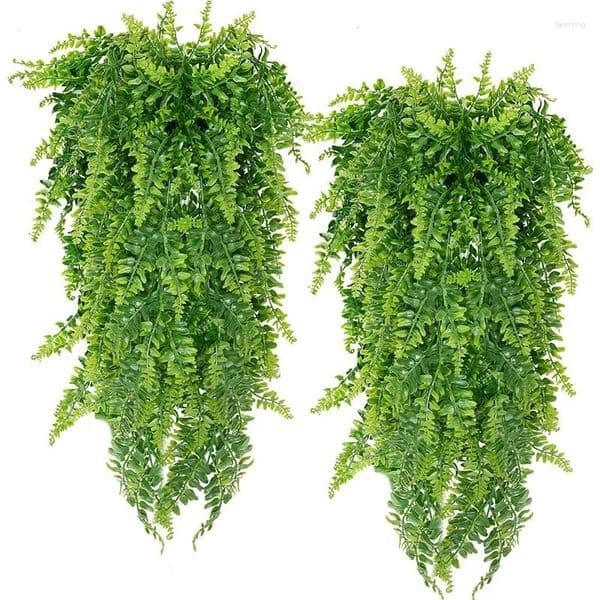 Decorative Flowers 90cm Persian Fern Leaves Artificial Hanging Plants Vines Home Wedding Christmas Decor Plastic Grass Wall Balcony Room