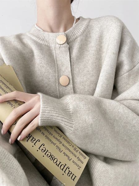 AOSSVIAO Women Cardigans Sweater Oneck Autumn Winter Knitted Loose Solid Single Breasted Womens Sweaters 241007
