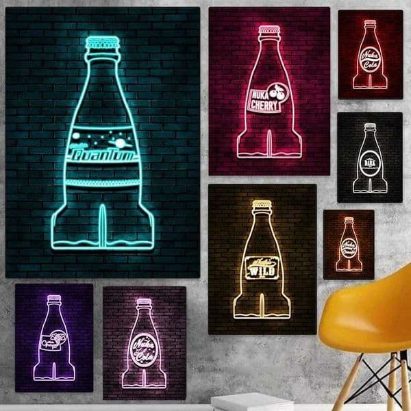 Nuka Cola bottle neon wall art high-definition canvas printed poster family game room bedroom living room Internet cafe decoration W241010