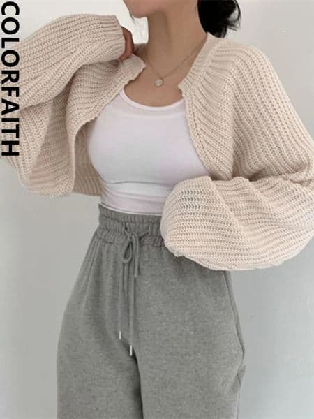 Colorfaith SWC1653 2023 Chic Korean Fashion Short Cardigans Knitted Poncho Women Summer Elegant Vintage Minimalist Lady Tops 241007