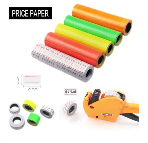 wholesale Rolls, Price Tags ,10 Rolls/lot Single Line White Label Tag Mark MX-5500 Labeler Gun, 21mmX12mm, Perfect for Grocery Stores,500pcs/roll