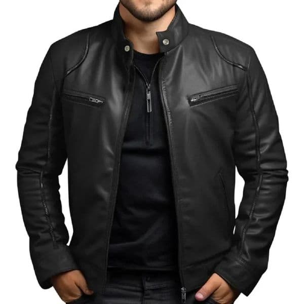 Spring and summer mens motorcycle leather jacket mens youth stand up collar punk leather jacket mens clothing 241011