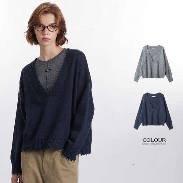 Bestseller Heyhenry Fringed Design V-Neck Long Sleeved Sweater For Women, Loose And Casual New Style Pullover Trendy Brand Top Ddmylion