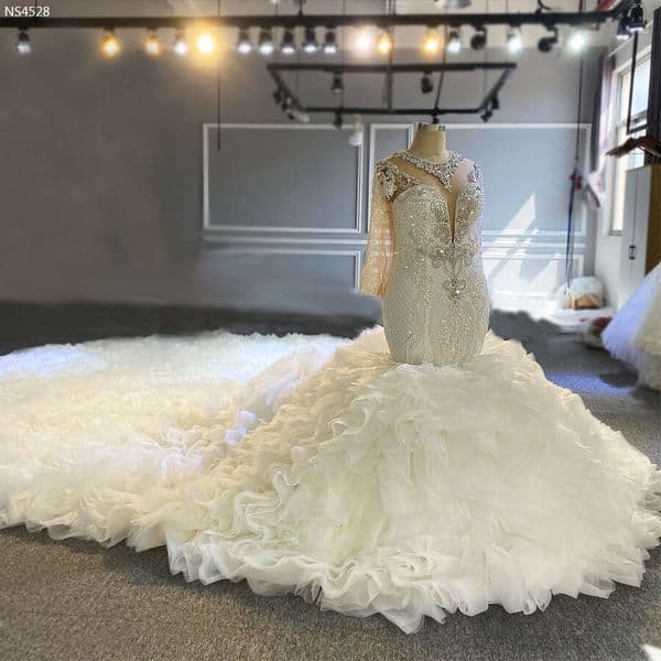 Africa Bridals Long Sleeve Ruffle 2 in 1 Mermaid Wedding Dress