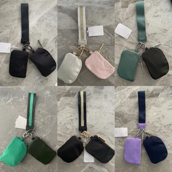 Keychains Lanyards designer 5A Metal Keychain New Dual Pouch Wristlet Pochette Double Strap Waterproof Mini Yoga Bag Detachable Key Chain