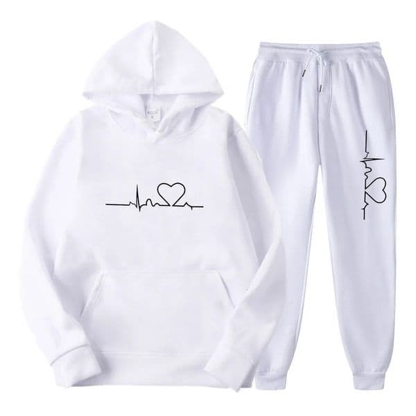 Men And Women Plus Fleece Hoodie Set Autumn And Winter Mens Heart Figure Hoodie Trend Casual Mens Printed Shirt 241011