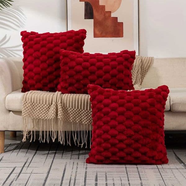Plush soft pillowcase solid color soft cushion cover red throw pillow cover home decoration sofa living room bedding W240819