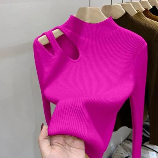Knitted Women Turtleneck Sweater Tops Autumn Winter Female Casual Pullovers Sexy Hollow Out Sweaters Warm Long Sleeve